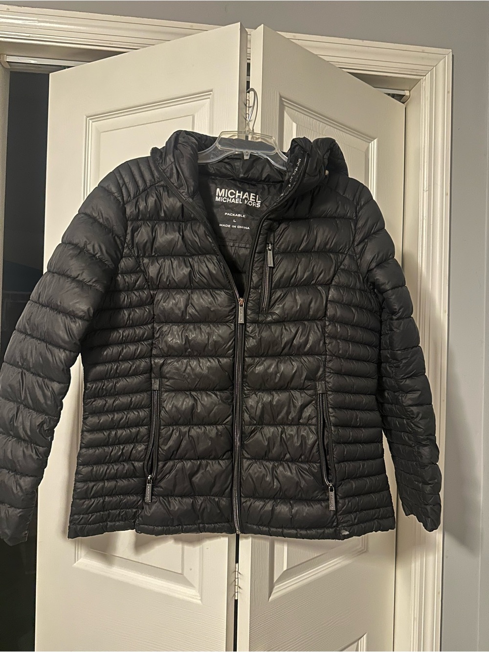 Michael Kors Womens Black Packable Puffer Jacket L READ DESCRIPTION